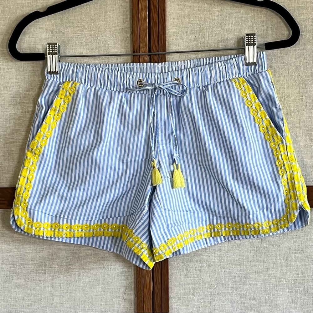 Lilly Pulitzer Katie Embroidered Blue and White Striped Shorts - XXS